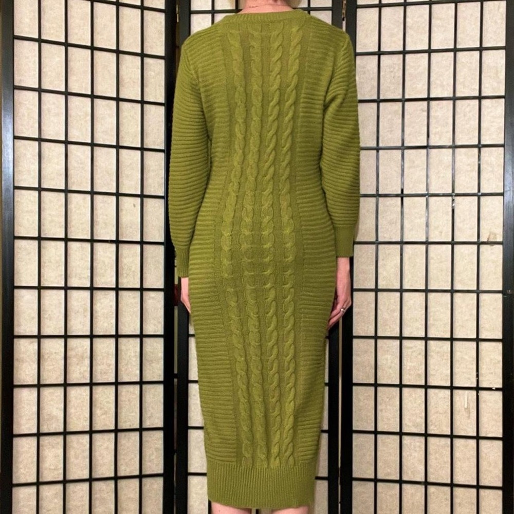 Green Long Sleeve Cable Knit‎ Maxi Dress - Picture 4 of 7